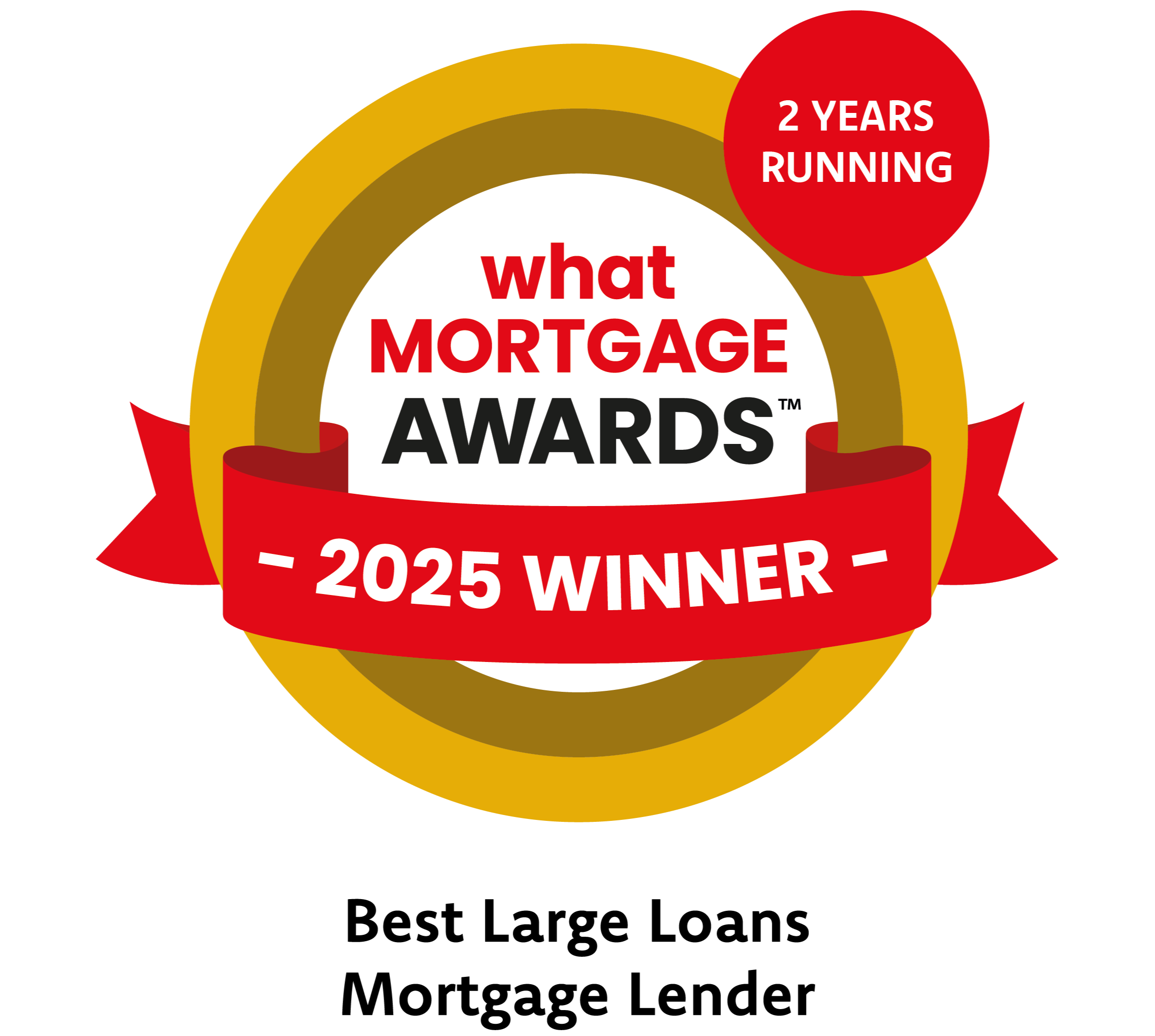 Award logo for best large loans mortgage lender for 2025