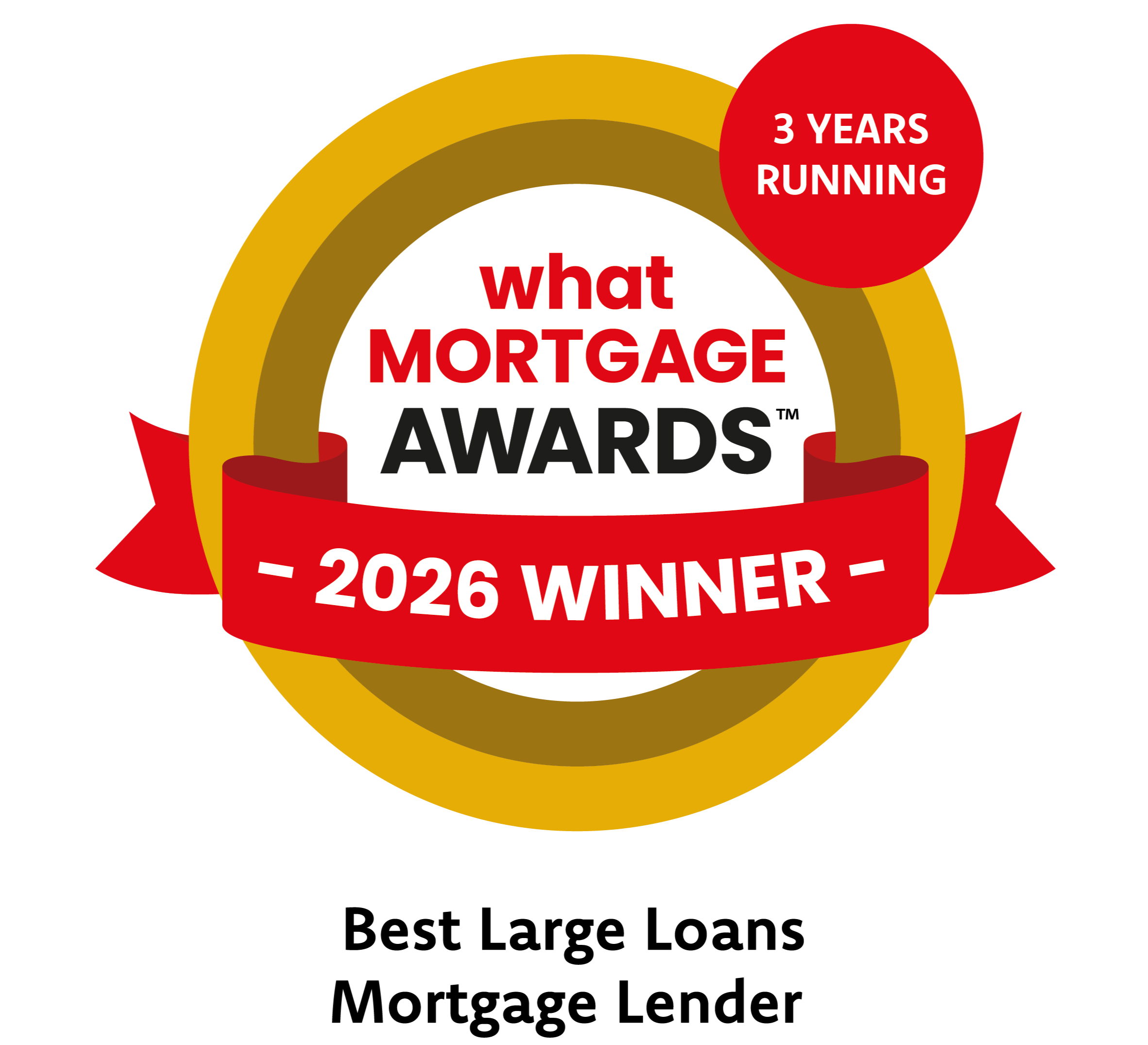 Award logo for best large loans mortgage lender for 2025