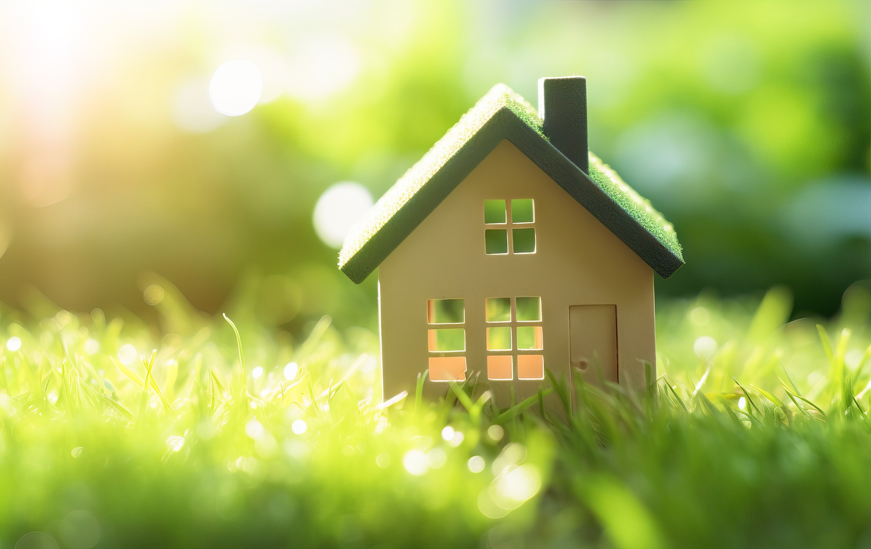 Miniature house on grass