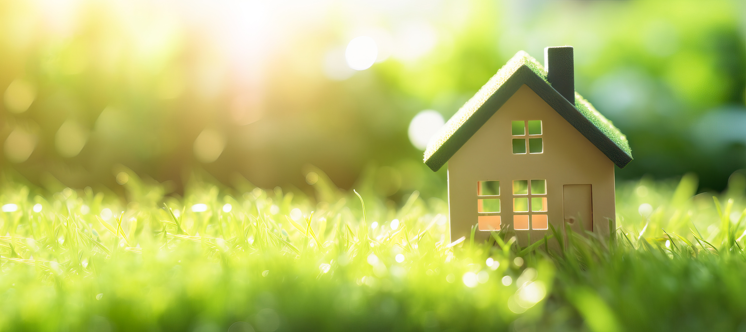 Small model house on green grass