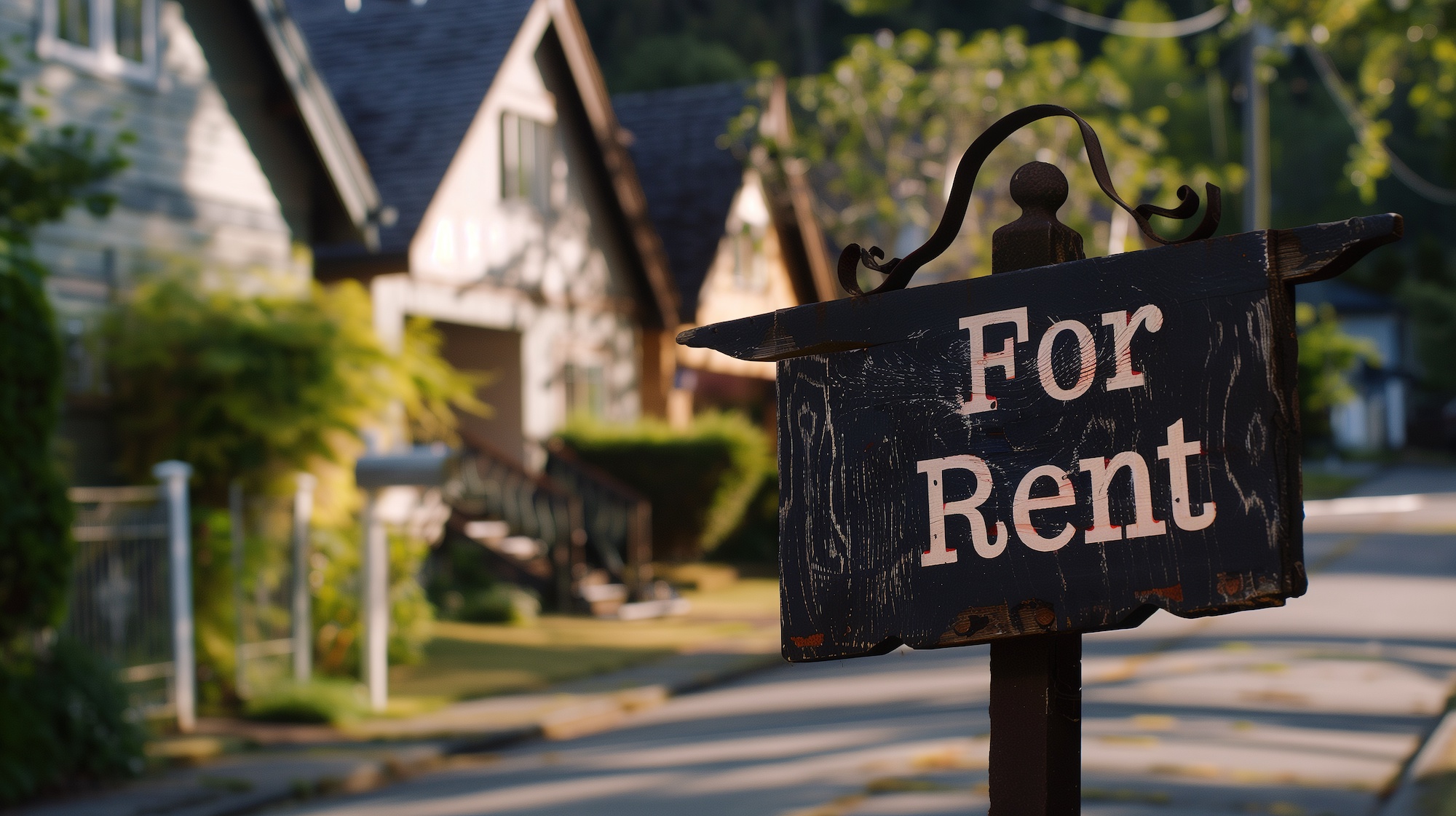 House with 'For Rent' sign at front