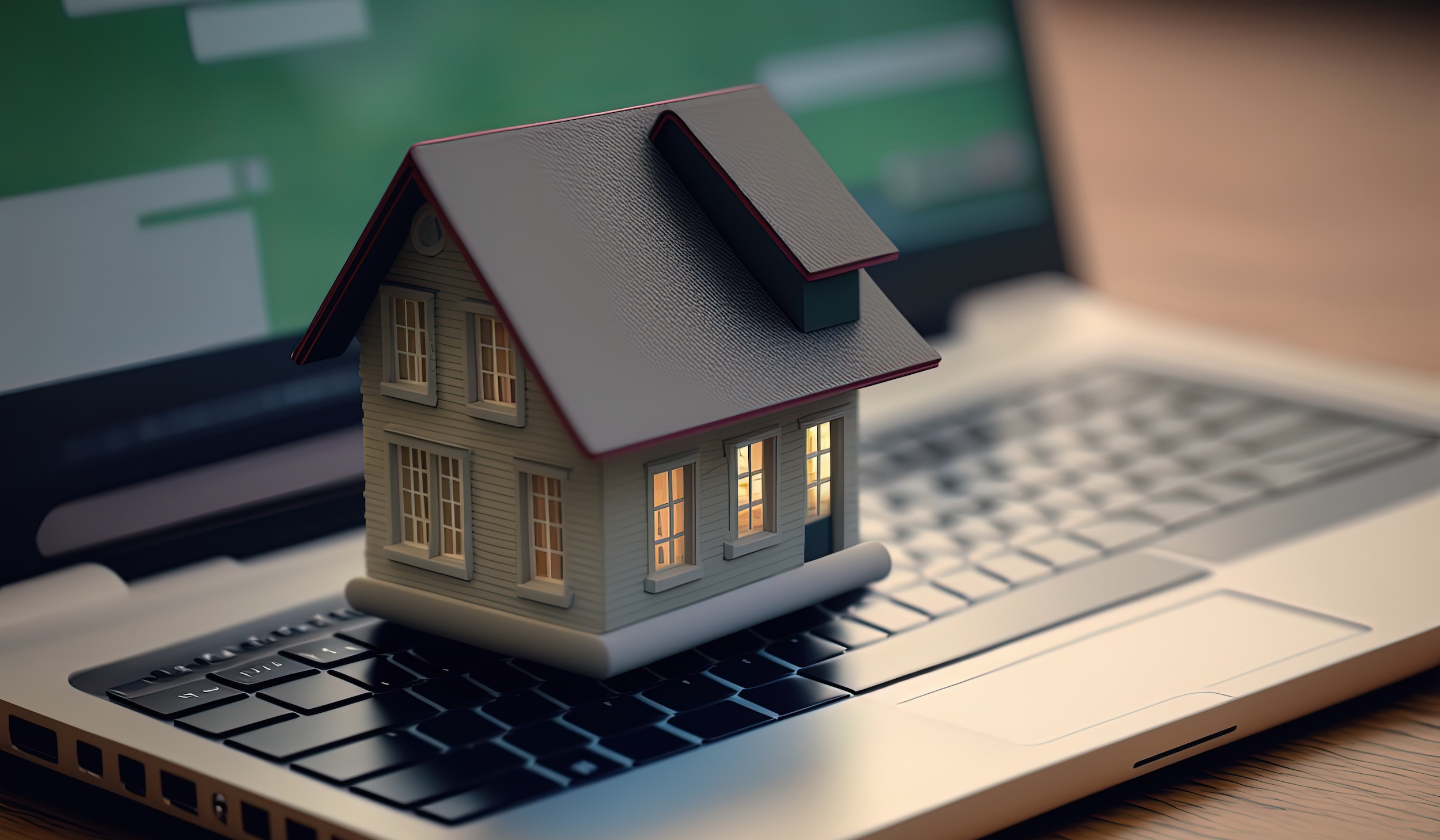 A house miniature on a laptop keyboard