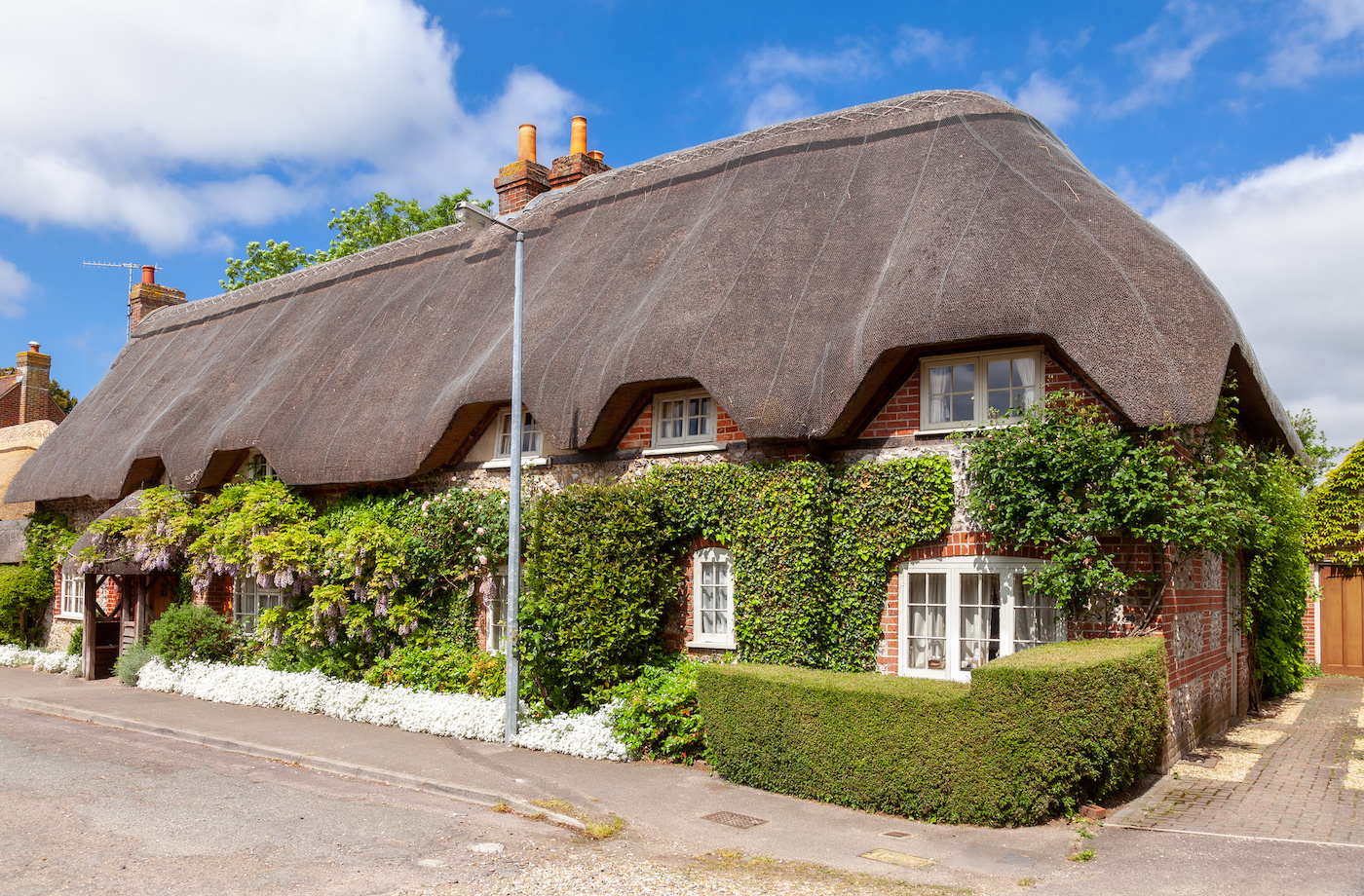 English thatched house with plant decoration