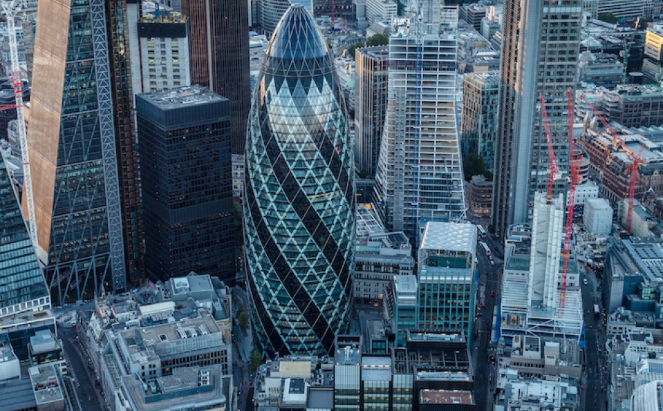 A aerial view of the city of London