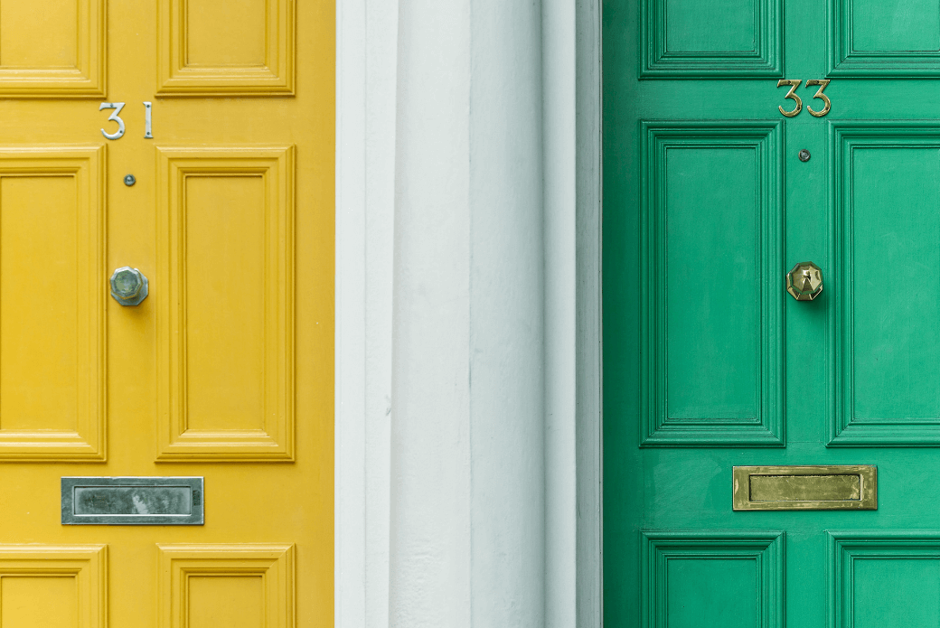 Image of yellow and green front doors