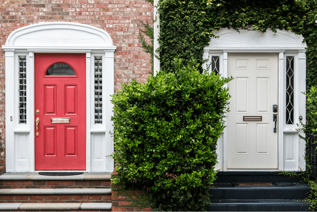 Red and white front doors